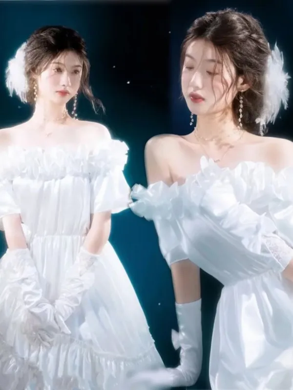 

Retro Wedding Dress Hong Kong Style Birthday Costume Dress Vintage Showa Period Princess Girl Photography Photography Clothing