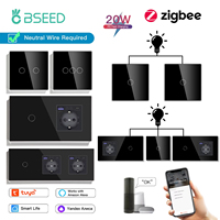 BSEED Zigbee 1/2/3Gang Touch Light Switches Plus 20W Type-c USB Sockets Glass Wall Switch Tuya Smart Life Alexa Yandex Control