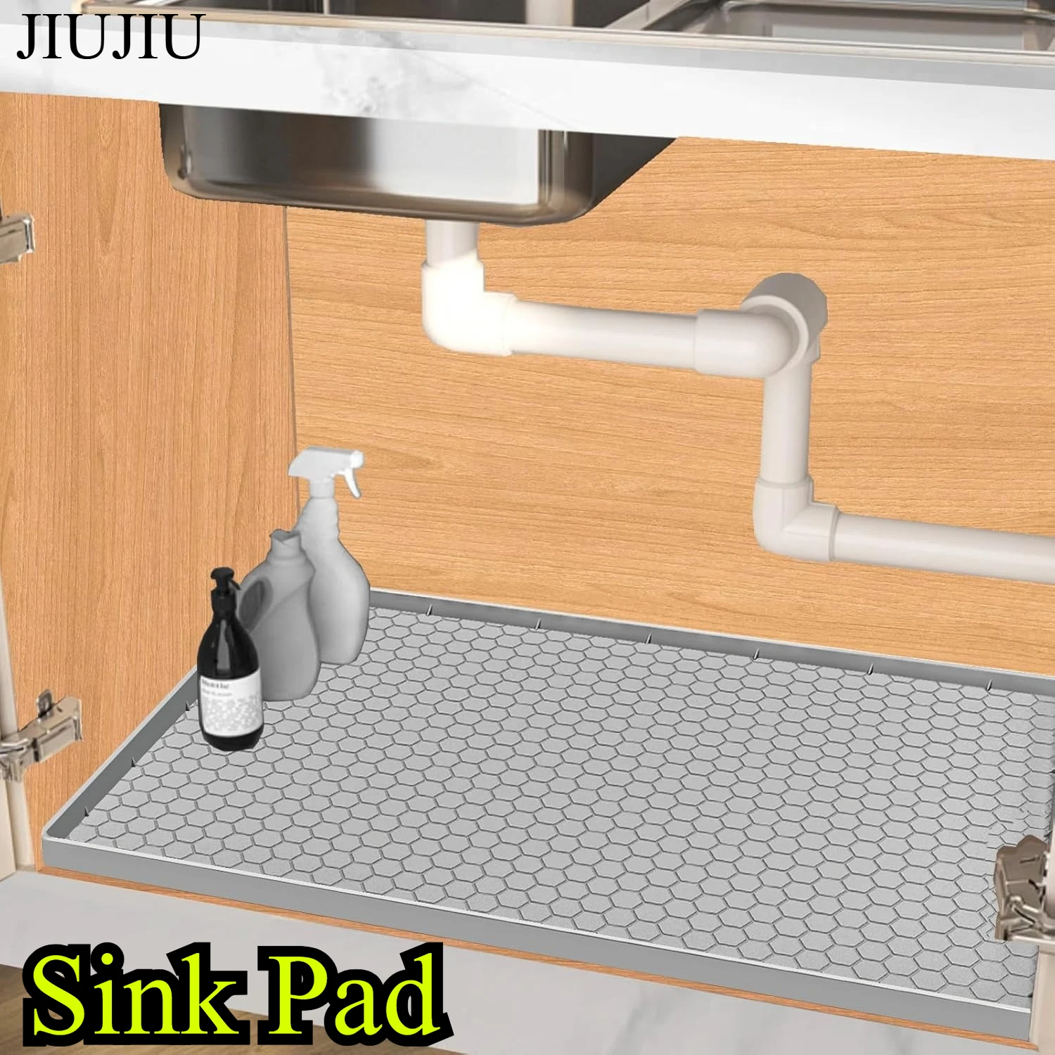 Silicone Under Sink Mat Waterproof Kitchen Cabinet Liner with Raised Edge Non-Slip Spill Proof Protector Mat for Room