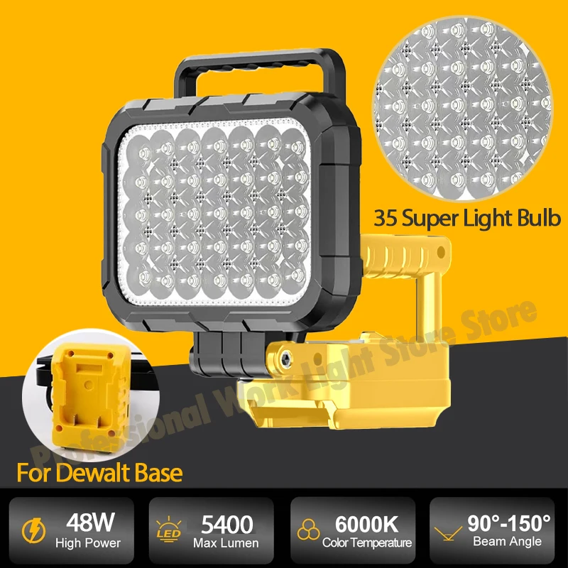 5 polegadas para dewalt luz de trabalho 18v bateria de lítio sem fio luzes led compatível dcb204 dcb206 lanterna portátil ao ar livre 3600lm