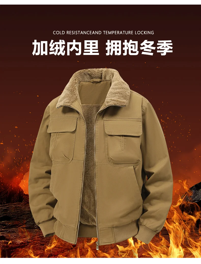 Men's Winter Jackets Plush Men's Cargo Jacket Fleece Parkas Lamb Fur Lining Men's Cold Jacket Thickening Motorcycle Jacket 3356