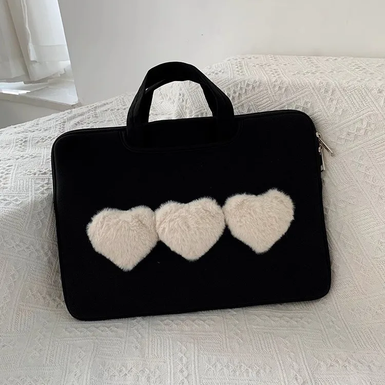 

Heart Plush Macbook Computer Protective Notebook Case Women Briefcase Laptop Sleeve Tablet Carry Case