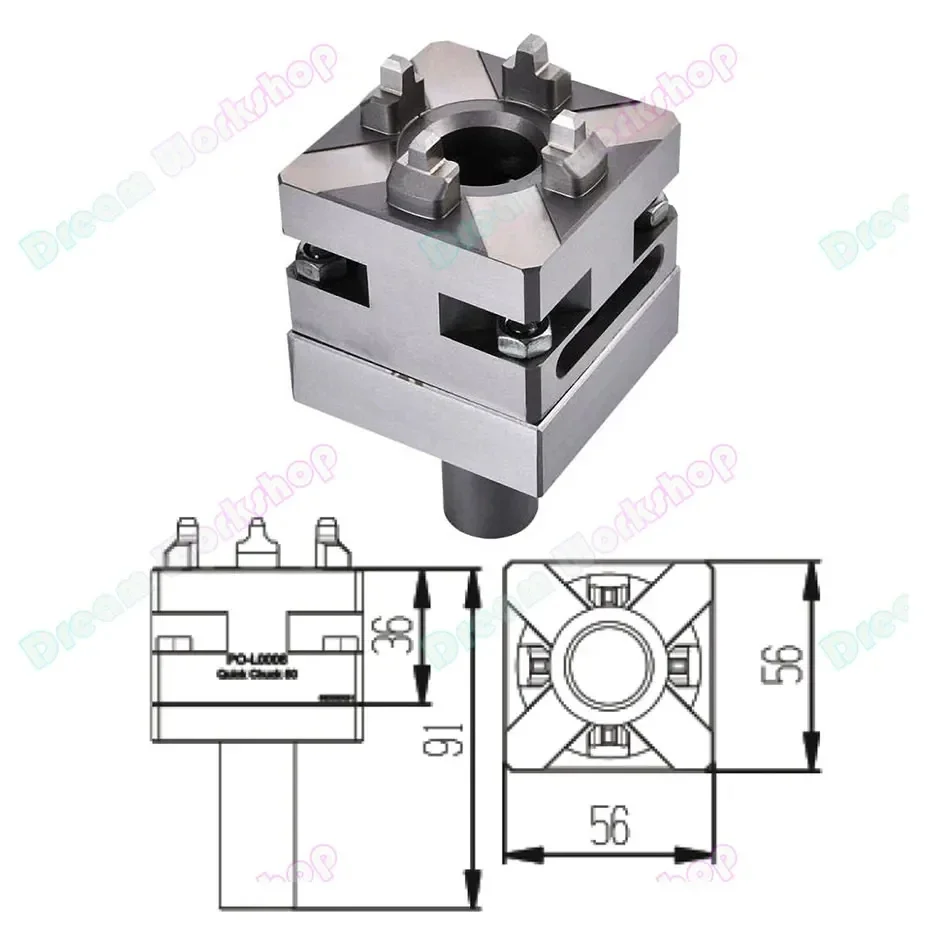 Precision CNC Carving Small Copper Male Manual Chuck, Square Electrode Holder for EDM Spark Machines, ER Interface, D56-60mm