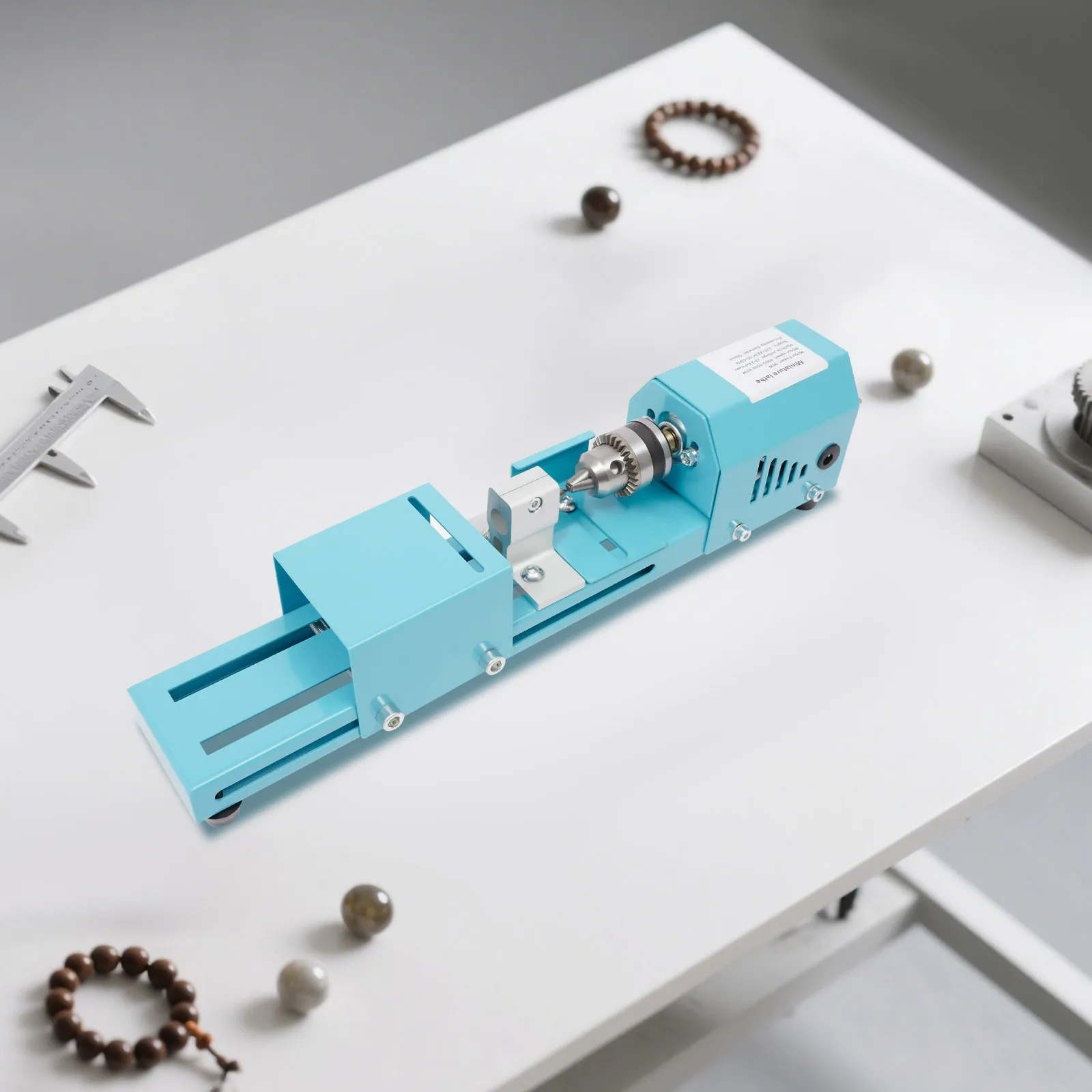 Mini-Metalldrehmaschine, blaue Holzdrehmaschine, Fräsmaschine, kabelgebunden, elektrisch, 34,5 x 6 x 8 cm, für die Verarbeitung kleiner Blattpalisander