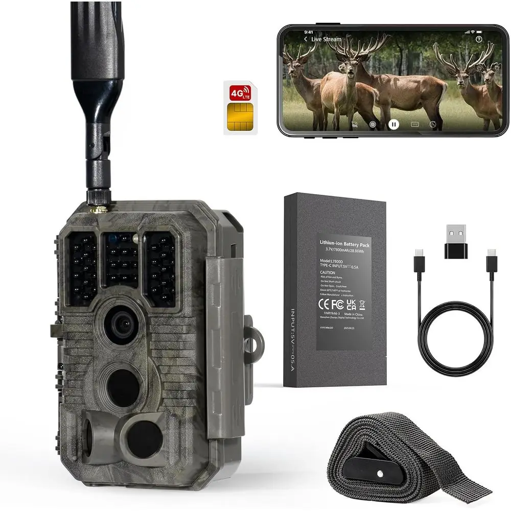 

2025 X60 Pro Max Cellular Trail Cam, 32GB, Live View, 8000mAh, Shared Data, Verizon/AT&T/T-Mobile, No-Glow Night Vision