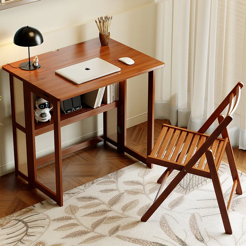 study-desk-foldable-computer-table-bedroom-children's-library-student-dormitory-small-apartment-home-use-retro-style-bamboo