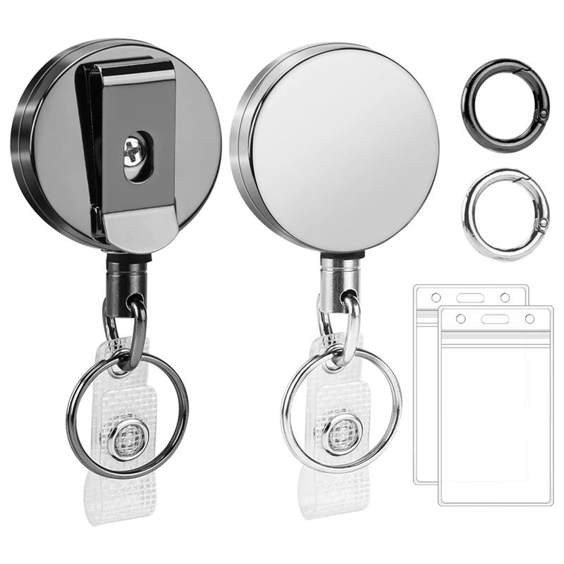 

2 Pack Heavy Duty Retractable Badge Reels Metal Retractable Badge Holder, Vertical ID Card Holders