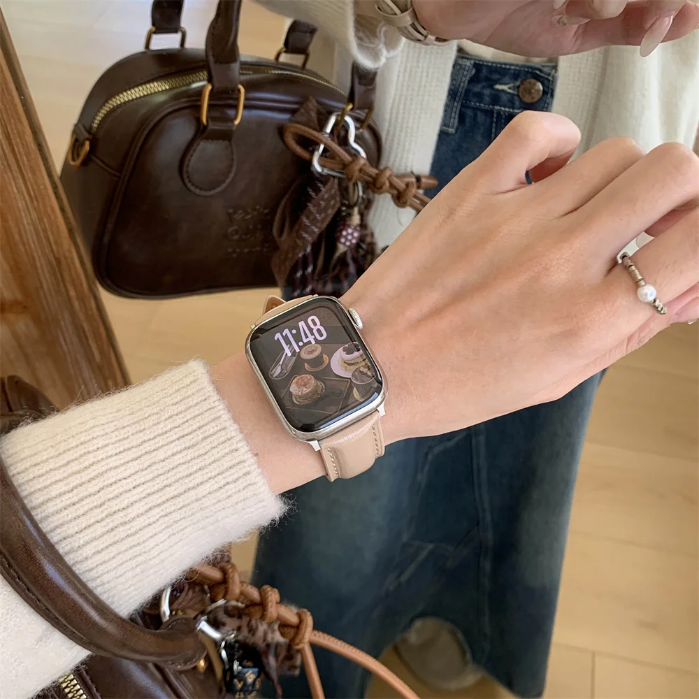 ساعة أبل جديدة من الجلد الملون لساعة أبل 38 40 42 44 45 46 49 مللي متر سلسلة 11 10 9 8 7 5 4 3 سوار الترا #5