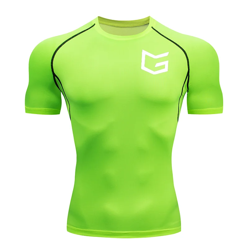 T-shirt de course ajusté pour hommes, haut de sport, fitness, séchage rapide, respirant