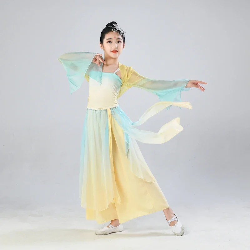 ชุดแฟนซีสำหรับเต้นรำบนเวทีชุดเต้นรำแบบคลาสสิกชุดเต้นจีนสำหรับเด็กผู้หญิงชุดฝึกเต้นแบบเข็มขัด