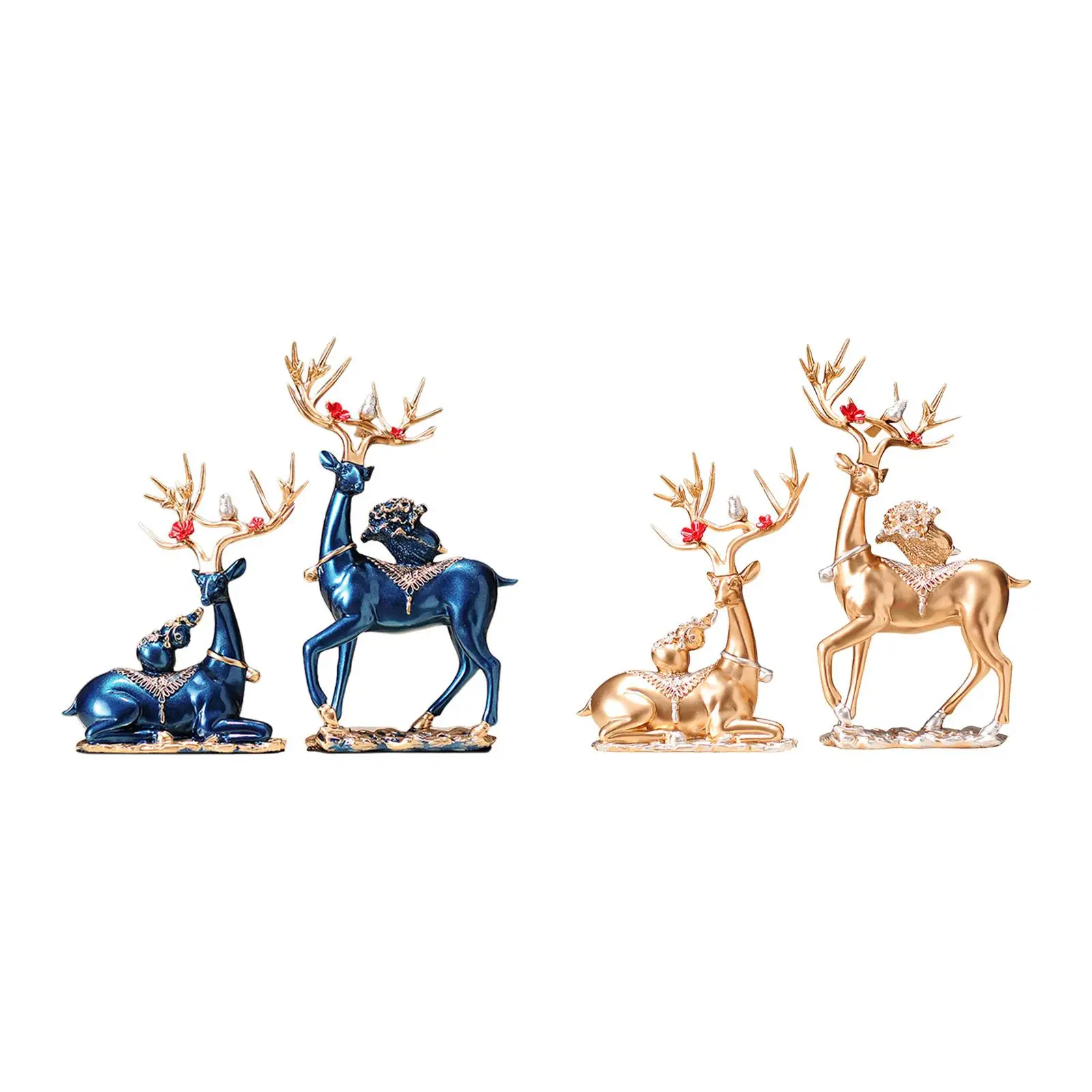 

2Pcs Resin Deer Statues Collectable Artwork Table Reindeer Lover Figurines