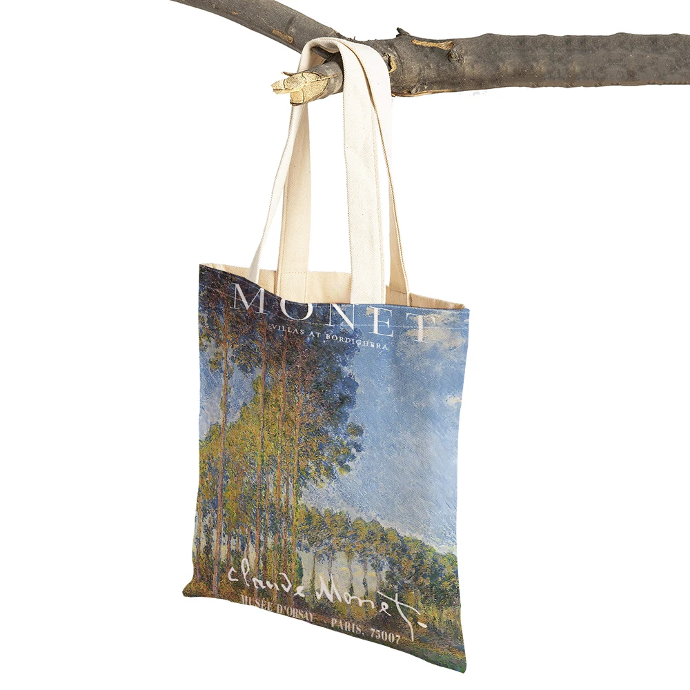 Monet Mountain Shopping Bag Double Print Eco Casual Shopper Bags Lady Linen Tote Children Gift Women Shoulder Handbag