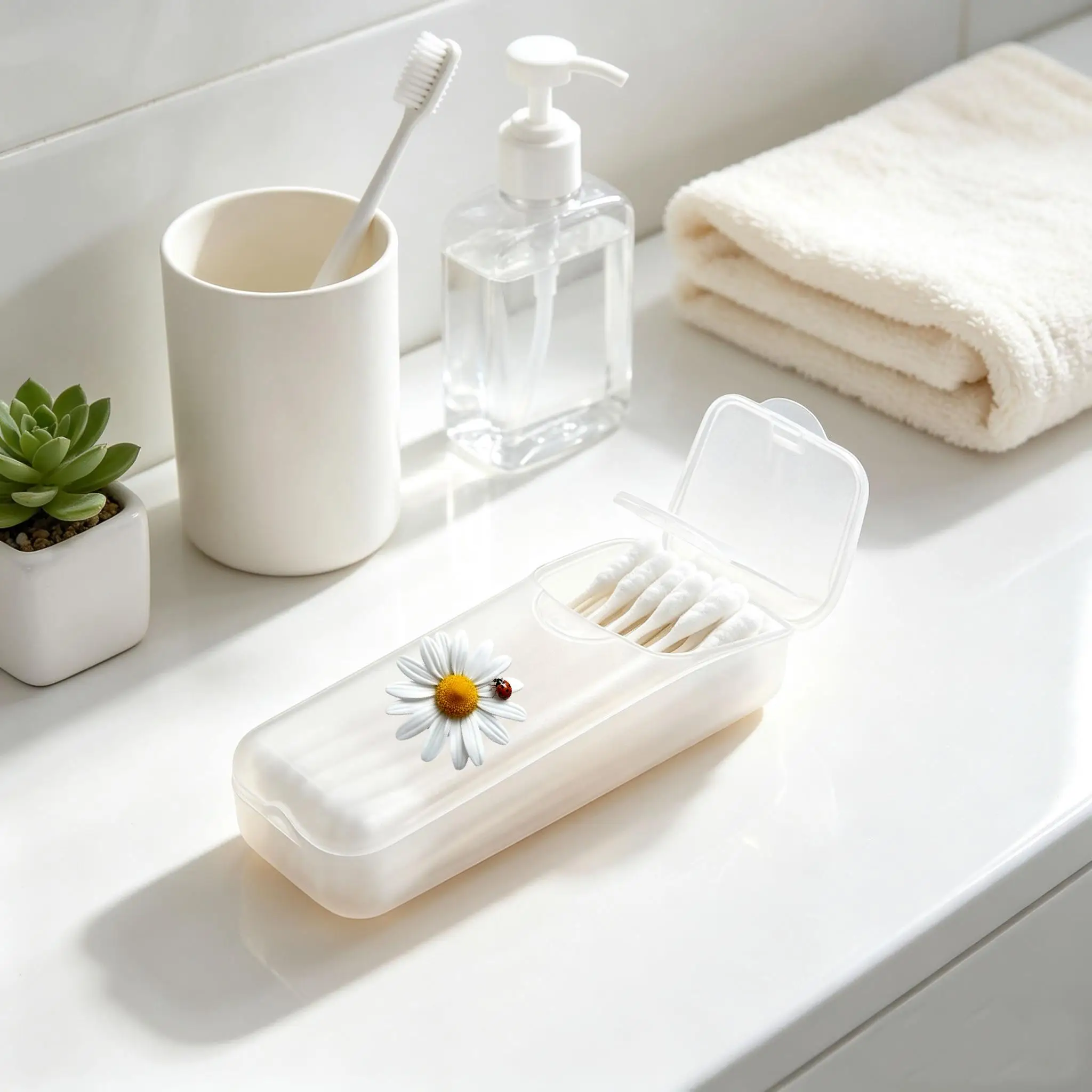 White Chrysanthemum Mini Storage Box, Travel Pill & Capsule Case, Food-Grade PP Container for Toothpicks, Dental Floss, Small Pa