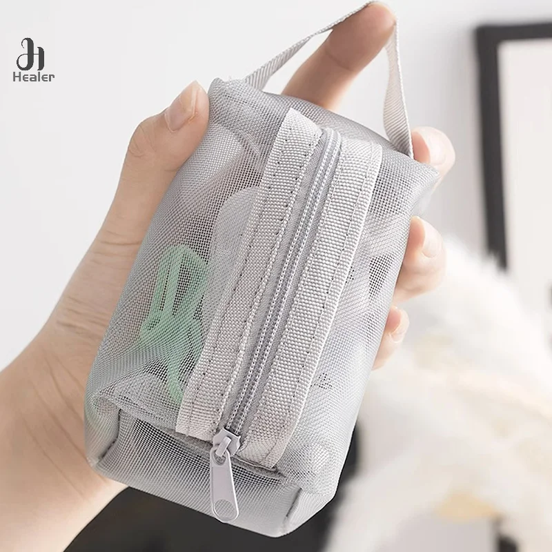 Mesh Cosmetic Bag Mesh Makeup Bags Transparent Mesh Zipper Pouch For Offices Travel Storage Bags Toiletry Bags Makeup Pouch