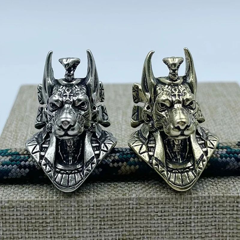 Ancient Egypt Death  Jackal Head Brass EDC Knife Beads DIY Paracord Woven Lanyard Pendants Jewelry Outdoor Accessories