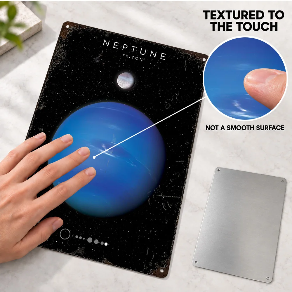 Planet Neptune Textured Metal Poster Customized Aluminum Sign Astronomical Illustration Wall Art For Living Room Stargazer Gift