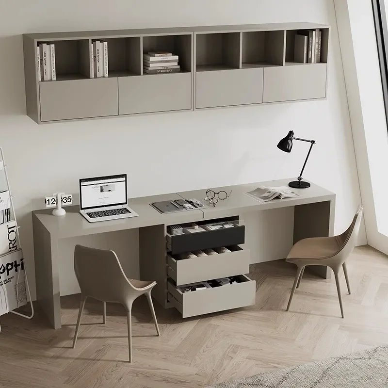 Modern minimalist desk, two person study desk, bookshelf, computer game desk, bucket cabinet, storage