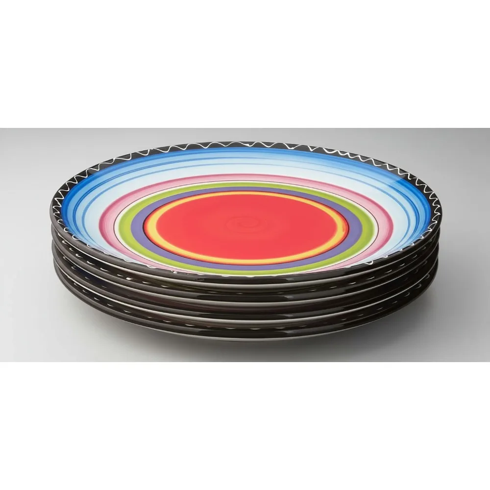 

Vibrant 11-Inch Ceramic Dinner Plates Set of 4, Multicolor Fiesta Tableware for Party Dining & Home Use