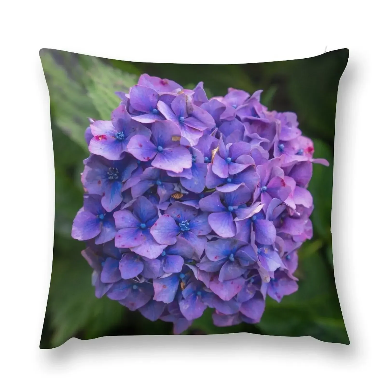 Hydrangea Flower Violet & Blue With Green Foliage Throw Pillow Christmas Throw Pillows Covers autumn pillowcase pillow