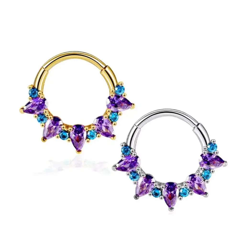 Fashion Gold Color Nose Rings Surgical Steel Septum Ring Purple Earrings Cubic Zirconia Falso Women Gift Body Piercing Jewelry