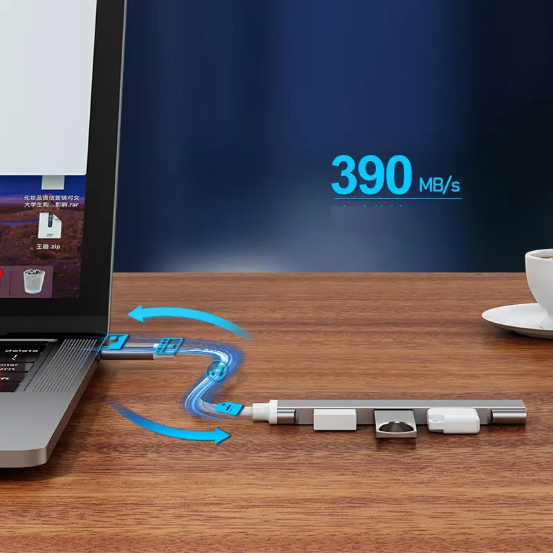 USB C hub with multiple devices connected