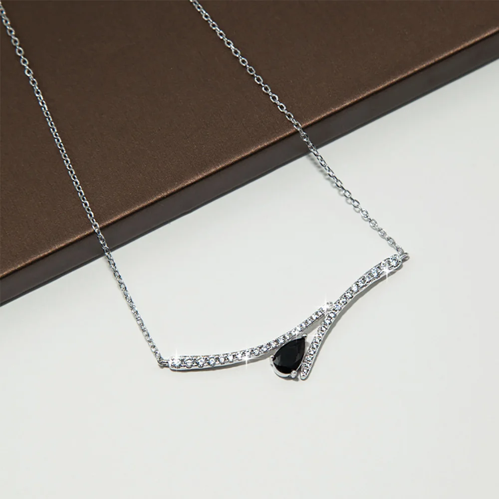 الصفاء 1ct الكمثرى الأسود مويسانيتي قلادة للنساء هدية الصلبة S925 الفضة مطلي 18K ابتسامة قلادة سلسلة عنق الزفاف الزفاف #6