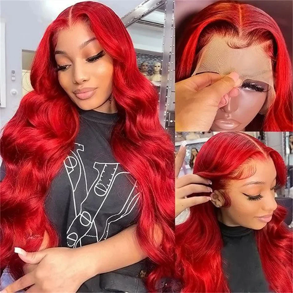 

Burgundy 13X4 Transparent Lace Front Human Hair Wigs For Women Pre Plucked Body Wave Hot Red Colored Lace Frontal Wigs On Sale