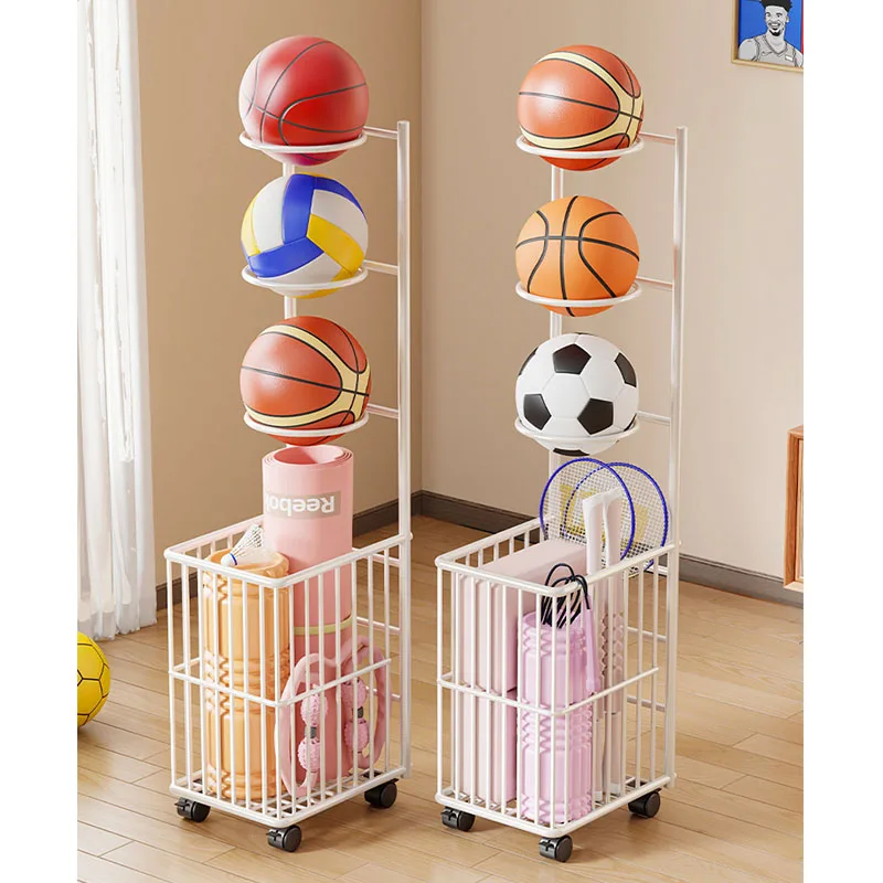 Support de rangement autoportant pour ballons avec paniers, organisateur d'équipements sportifs pour usage intérieur et extérieur (volley-ball, football, basketball)