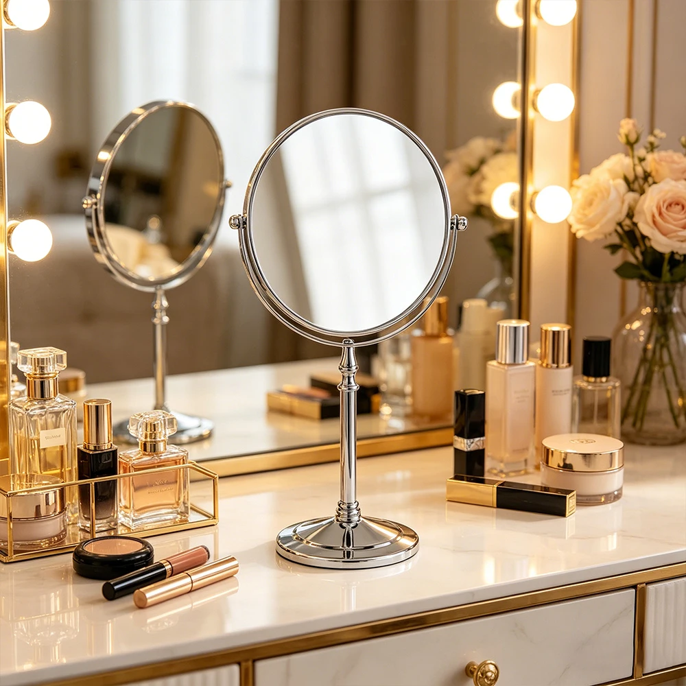 8in Double-Side Makeup Mirror With 3X Magnification Clear Reflection And Easy To Carry Desktop Vanity Mirror With Stand