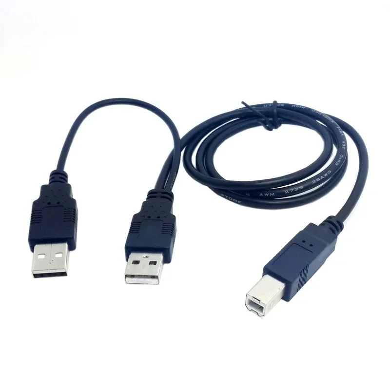 USB 2.0 A Male To B Male AM-BM with Power Y Cable Dual Double USB A To Single Printer USB B for Portable HDD Enclosure 80cm