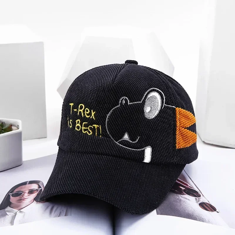 

Cartoon Embroidery Dinosaur Kids Baseball Caps Corduroy Adjustable Boy Girl Duck Tongue Caps Outdoor Children Sun Visor Hats