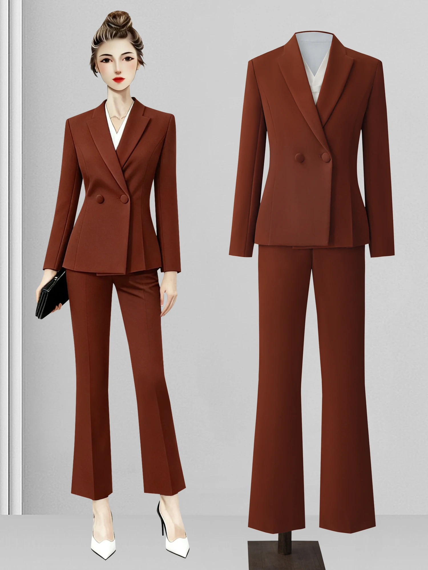 

Bri Red Powerful Women's Suit Jaet Unique Design Beautiful Set Casual Commute Busin Sle Long Sve Double Button