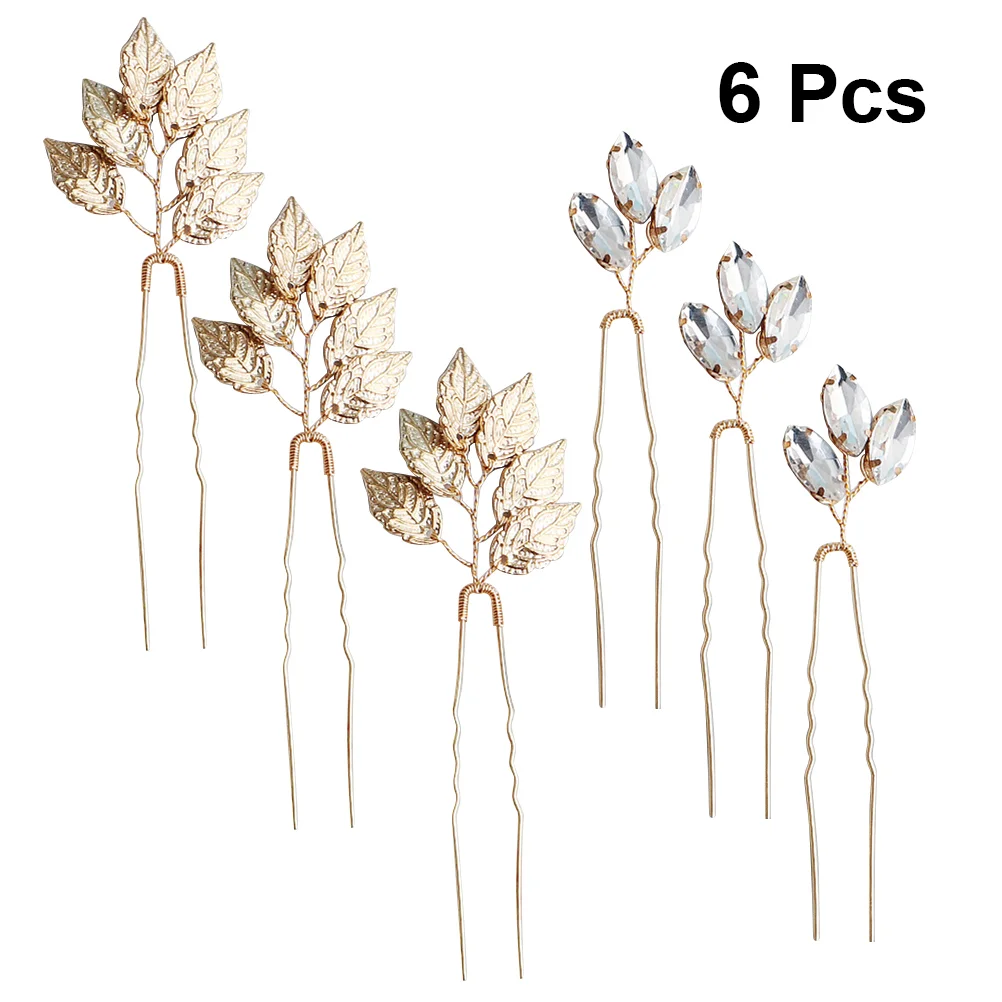 

6 Pcs Gold Comb Clips Rhinestone Hairpin Crystal Bridal Hairstyles Wedding Bride Headdress Elegant Simple Practical Design