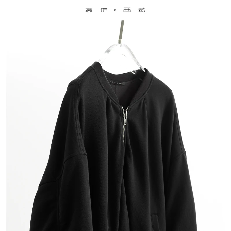 زي مستوحى من المشاهير ~ سويت شيرت نسائي أسود متعدد الاستخدامات بسحاب، سترة بيسبول من القطن بالكامل، سترة فضفاضة غير رسمية، جديد لخريف وشتاء 2025 #2