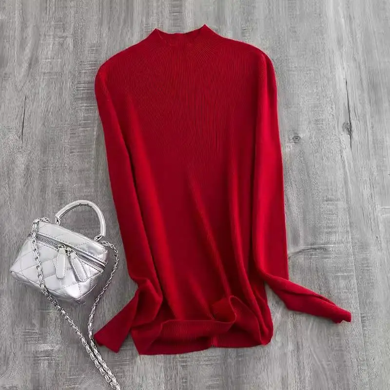 Integrated Light Luxury Temperament Cashmere Wool Women's Slim-Fit Long-Sleeved Sweater Mock Neck Sweater Bottoming Shirt