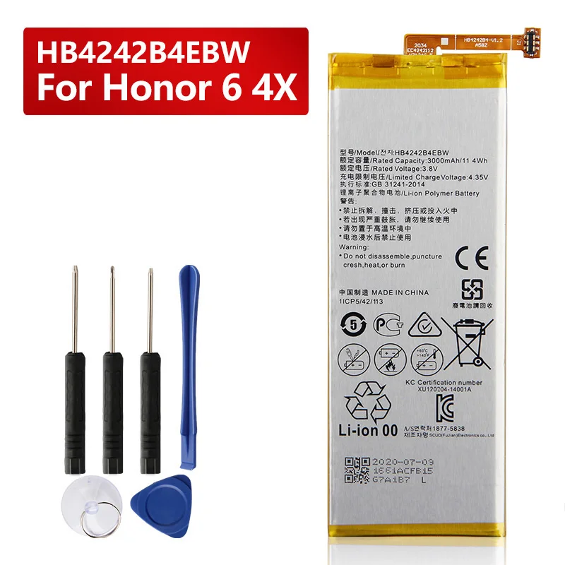 

Сменный аккумулятор HB4242B4EBW для Huawei Honor 6 4X H60-L01 H60-L02 H60-L11, аккумуляторная батарея 3100 мАч