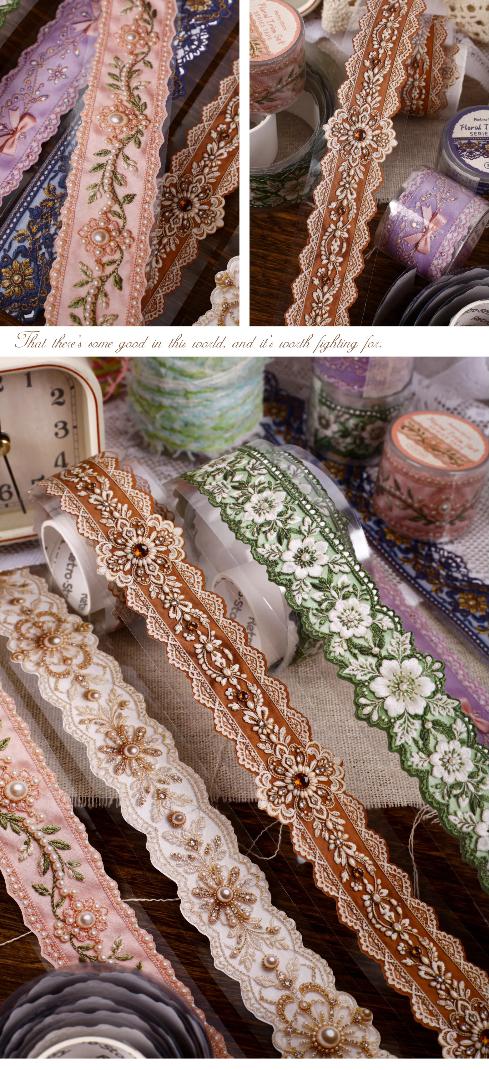 JIANQI 30mm * 2m Kreatives Spitzenband im Retro-Blumenstil, DIY Scrapbook Ästhetisches Masking Tape – Detail 3