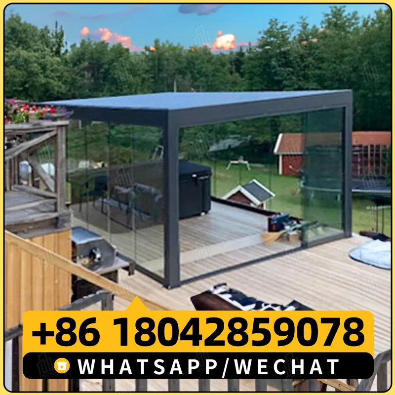 Luxurious garden sunshade opening louvered roof systems outdoor patio cover waterproof aluminum pergola with sliding glass door