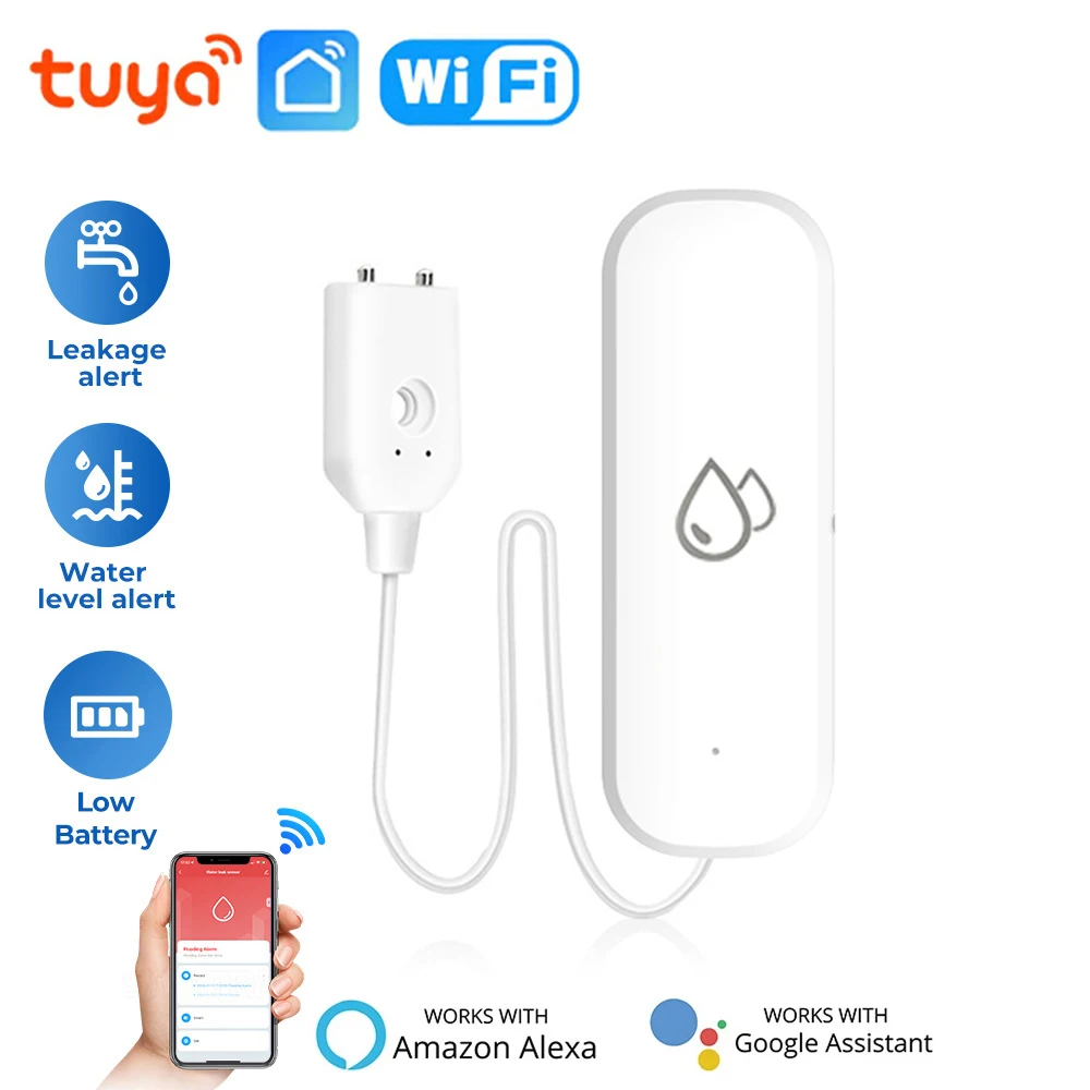 Tuya WiFi Water Leakage Sensor Alarm Water Leak Detector Flood Alert Overflow Security Alarm System SmartLife App Remote Control