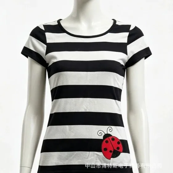 Printed Round Neck Top with Short Sleeve Regular Fit Sweet and Fresh Straight Cut Standard Length Daily T Shirt for Women