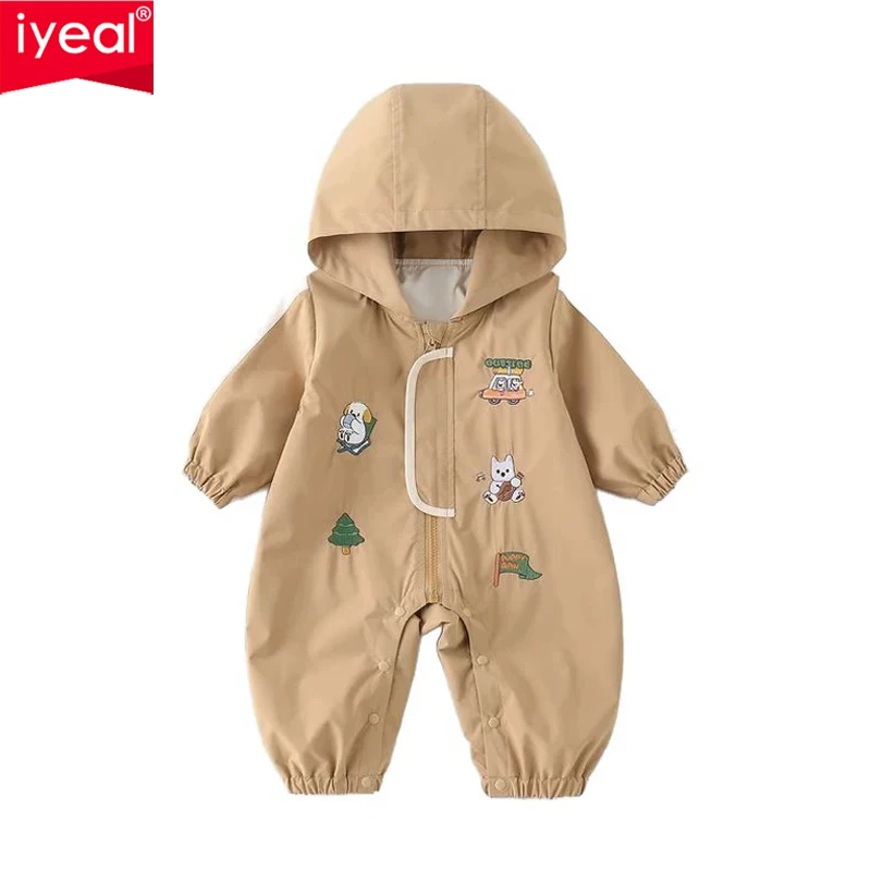 

Детский комбинезон IYEAL с милой вышивкой животных, весенне-осенний, модный, для мальчиков и девочек, верхняя одежда