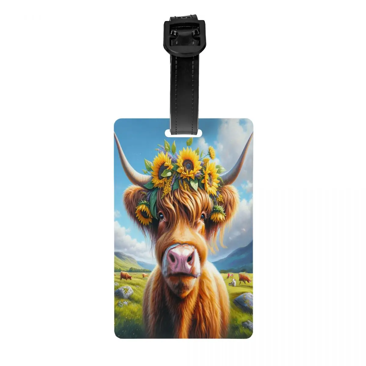 Custom Highland Cow And Floral Luggage Tag for Travel Suitcase Privacy Cover ID Label