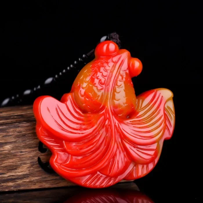 Chinese Red Jade Goldfish Pendant Necklace Jewellery Fashion Hand-Carved Relax Healing Man Women Luck Gifts Amulet NEW Free Rope