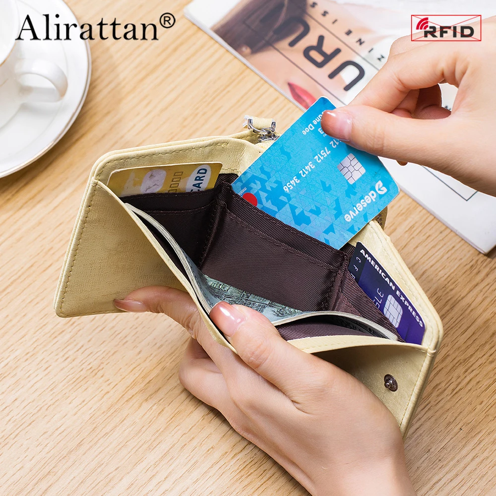 

Alirattan 2024 New Short Multifunctional Wallet Women's Genuine Leather Three fold RFID Large Capacity Change Bag Storage Bag