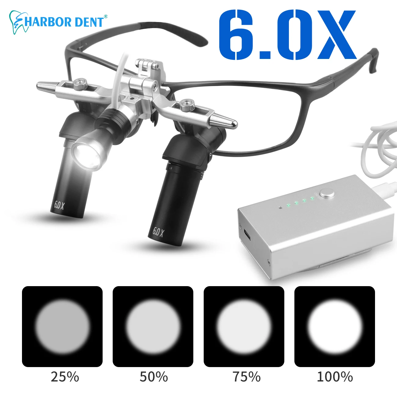 

6X Dental 48° Ergo Loupes Working Distance 350-450mm Surgical Head Mounted Loupes With 5W LED Headlamp Adjustable Optical Loupes