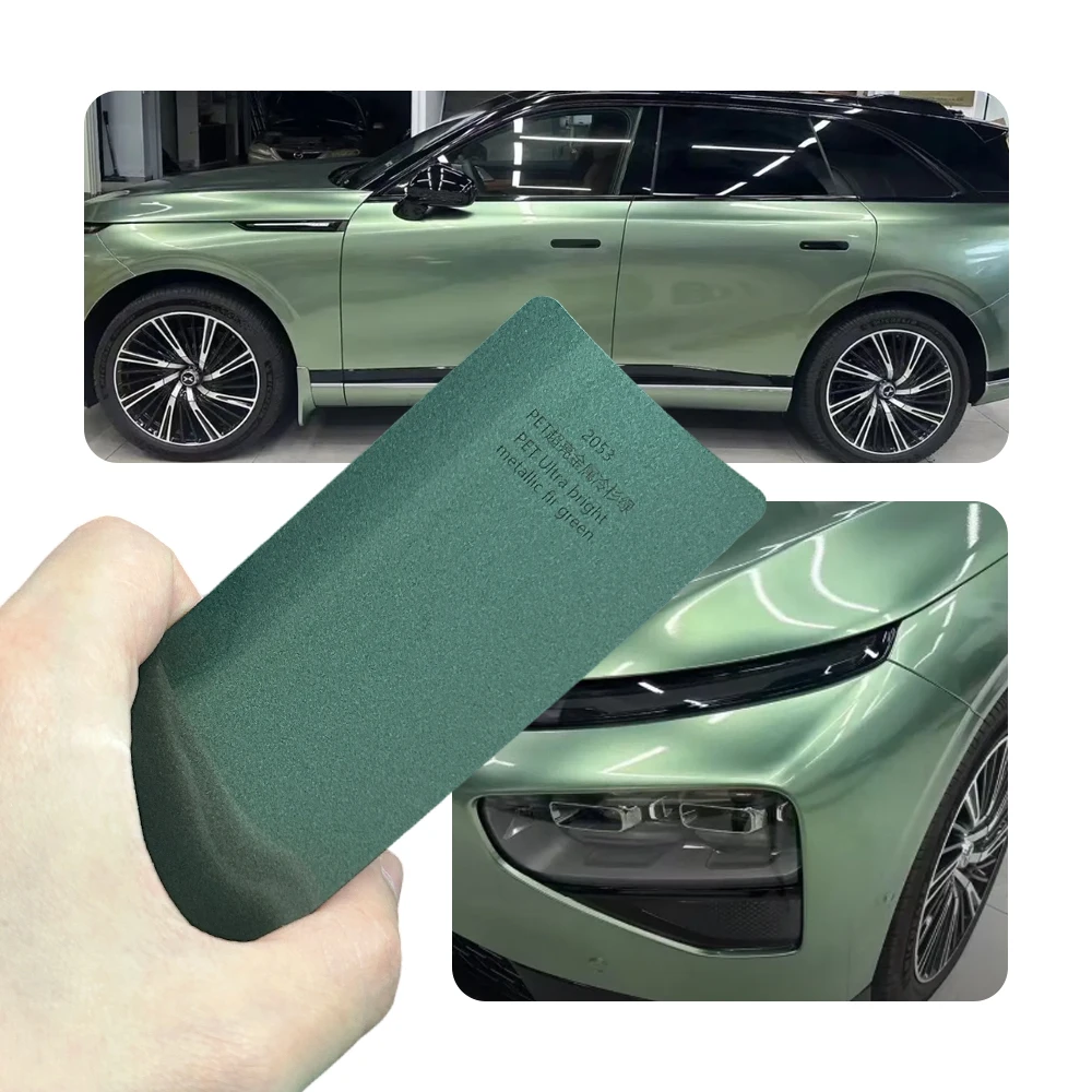 Vinilo Metálico Verde Abeto Súper Brillante para Envolver Completamente el Coche, Película de PVC PET para Carrocería, Adhesivo que Cambia de Color, Rollo de Protección de Pintura 1.52X18M