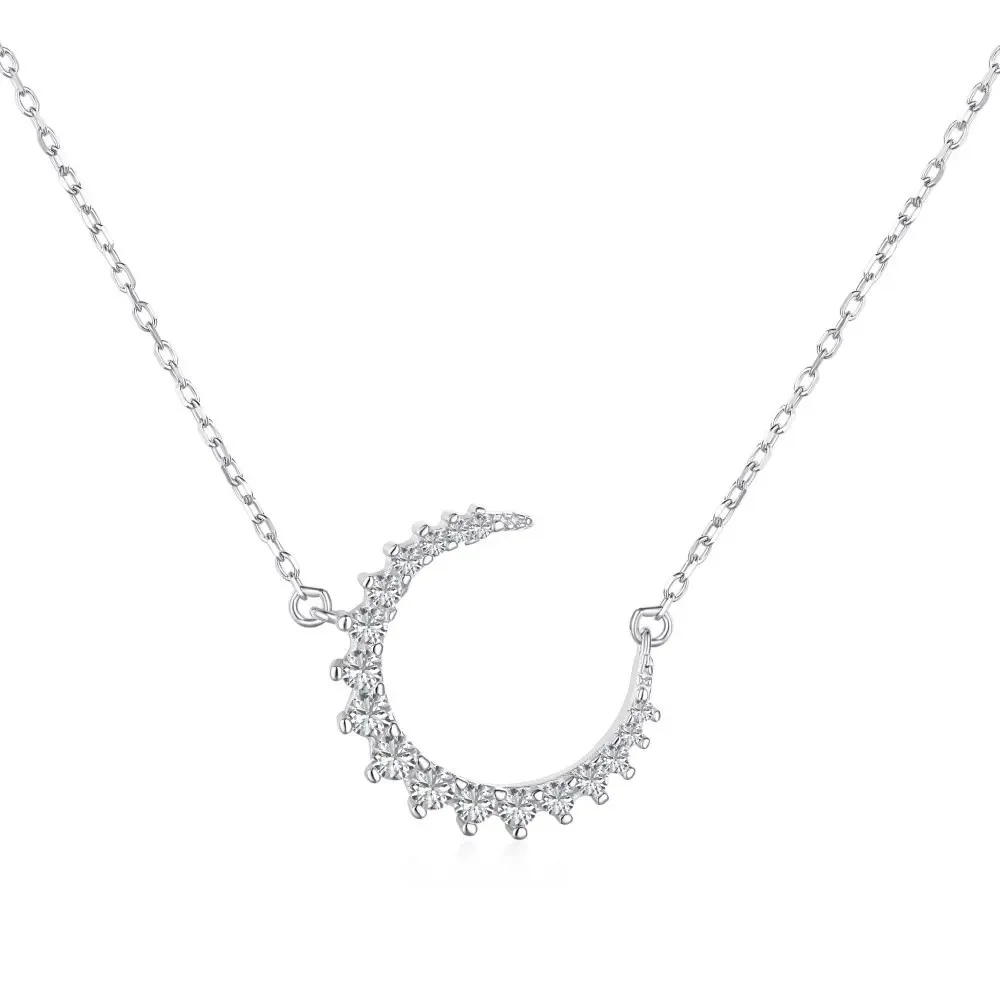 

STL Japanese and Korean New S925 Pure Silver Necklace with Crescent Shaped and Niche Artistic Design, Micro Zirconium