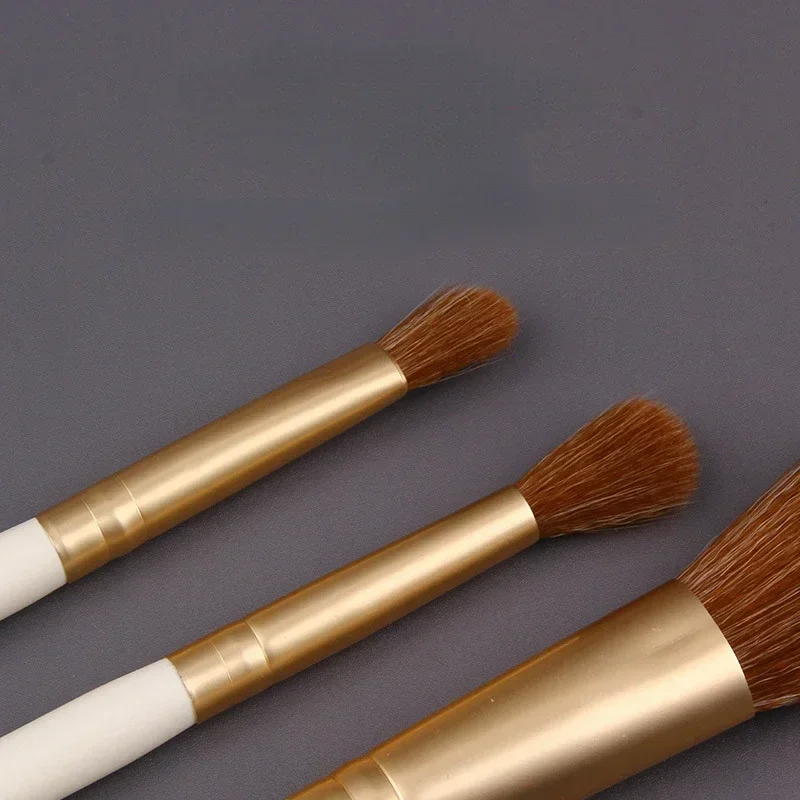 7 pennelli per trucco, fondotinta in polvere sintetica naturale, evidenziatore, set di pennelli per trucco professionale, bianco perla/oro rosa