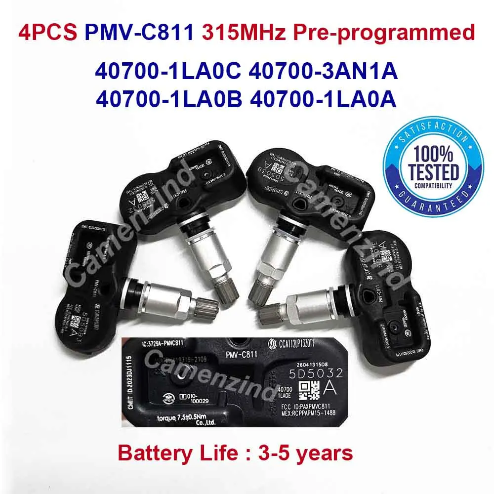 Capteurs de pression des pneus TPMS pour Nissan, 4 pièces, 315MHz, 40700-1LA0C PMV-C811 PMV-107S, pour INFINITI EX35 EX37 FX35 FX37 FX50 G25 G37