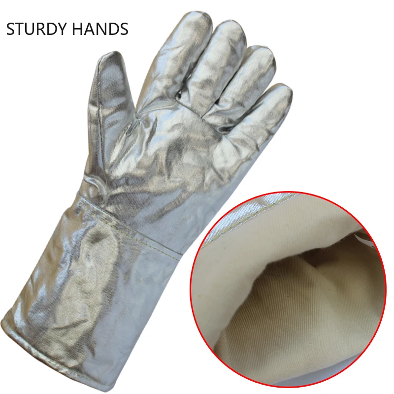 Thickening Aluminum Foil Gloves High Temperature Cowhide Gloves Heat Insulation Anti-radiation Work Gloves Kitchen Oven Gloves